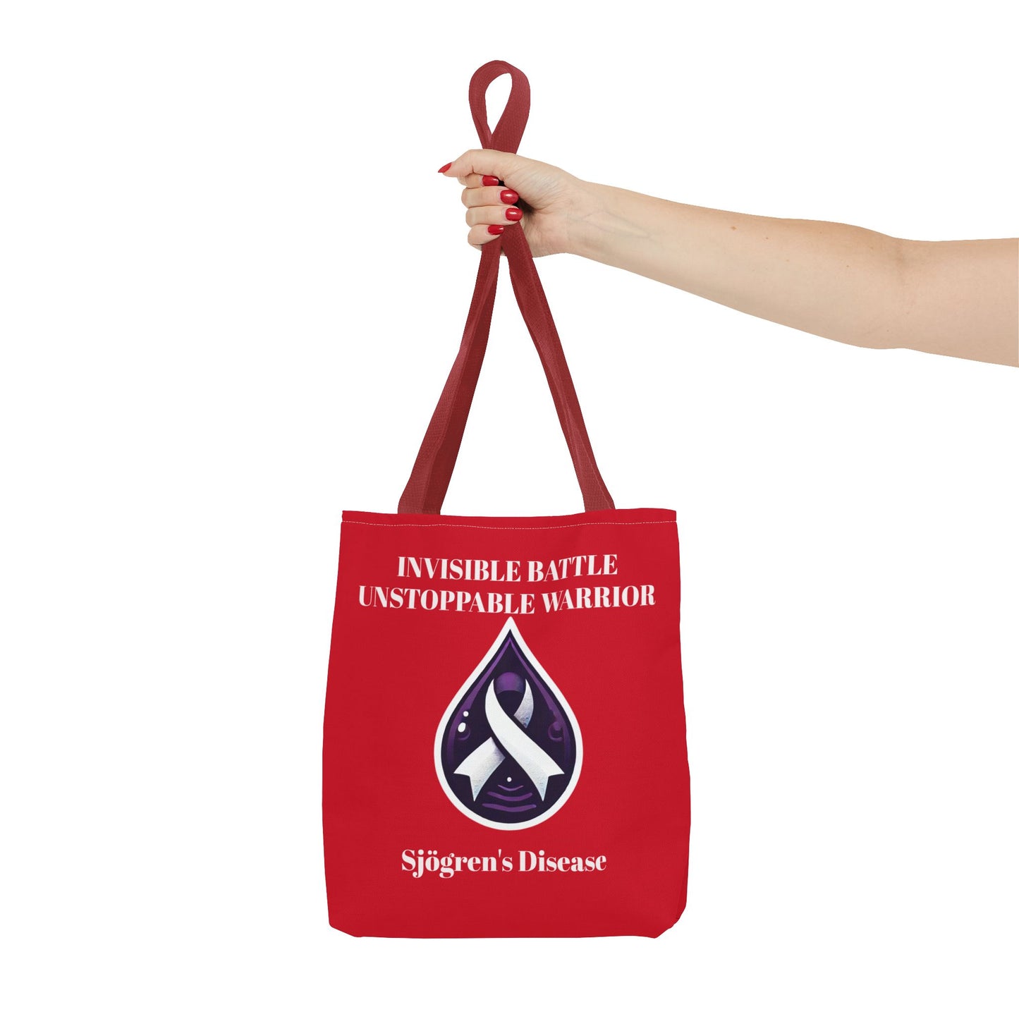 Invisible Battle Unstoppable Warrior Tote Bag - Sjögren's Disease Awareness (Red)