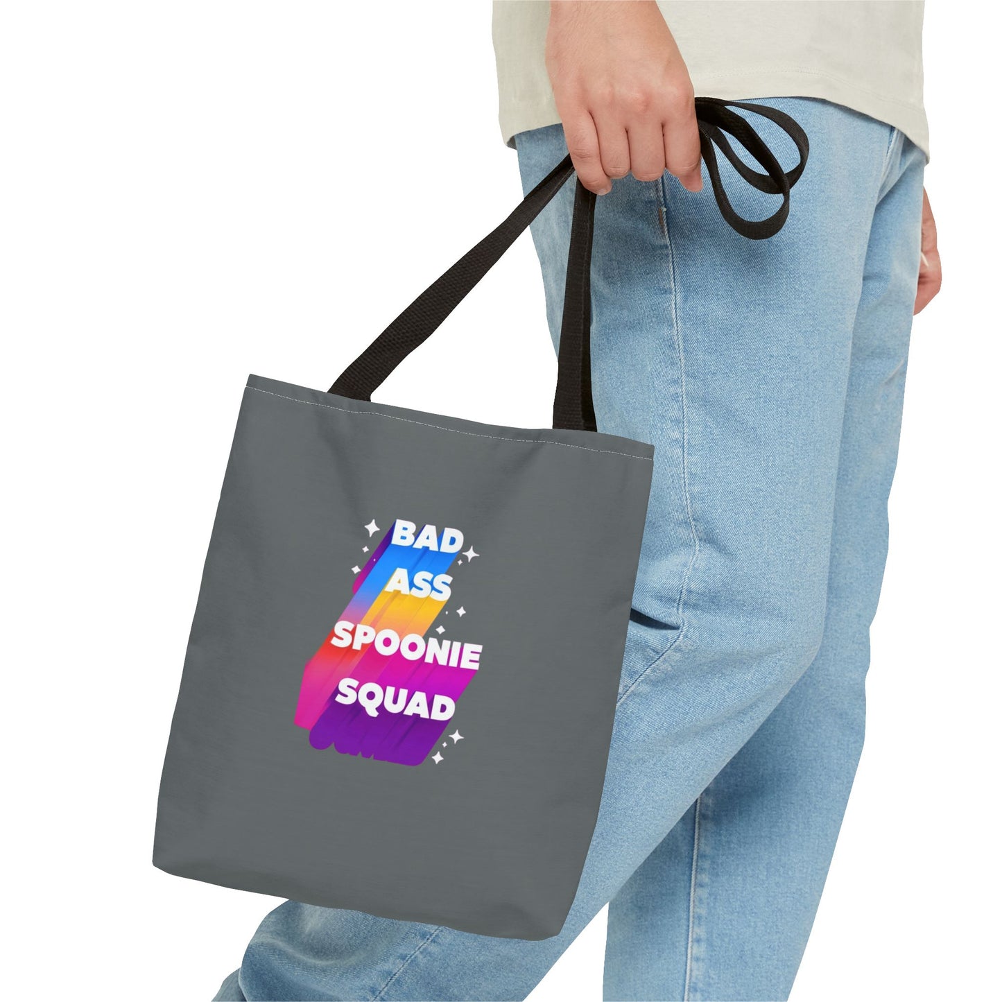 Autoimmune Disease Awareness Tote Bag - "Bad Ass Spoonie Squad" (Dark Grey)