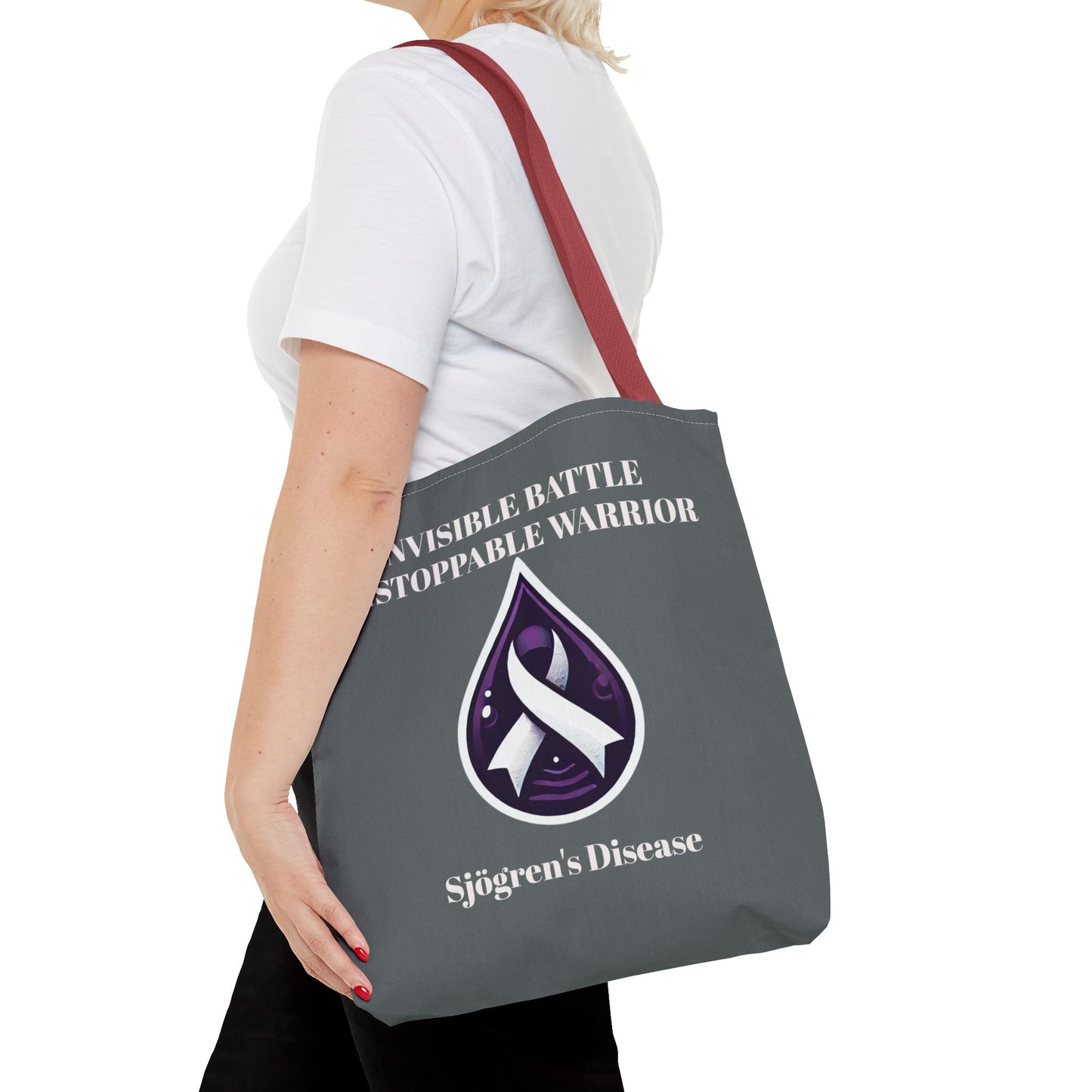 Invisible Battle Unstoppable Warrior Tote Bag - Sjögren's Disease Awareness (Dark Gray)