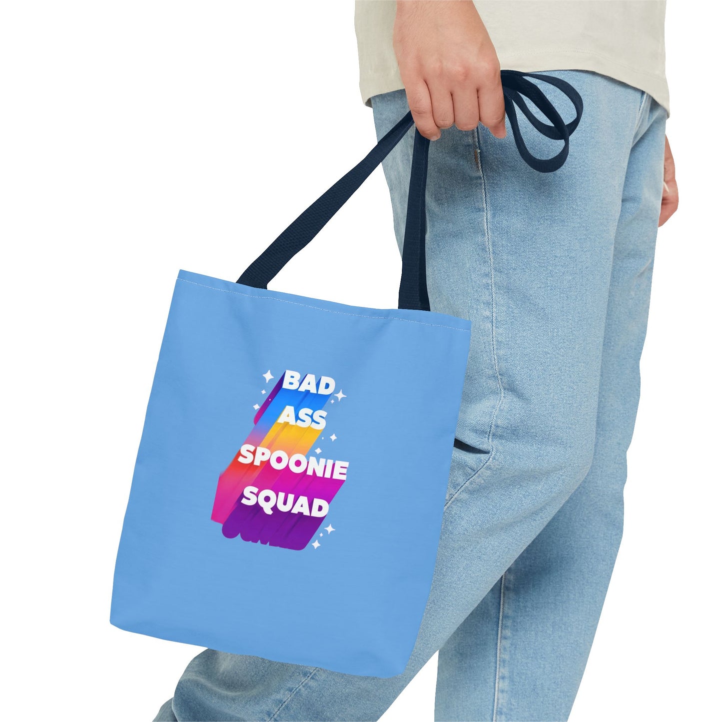 Autoimmune Disease Awareness Tote Bag - "Big Ass Spoonie Squad" (Light Blue)