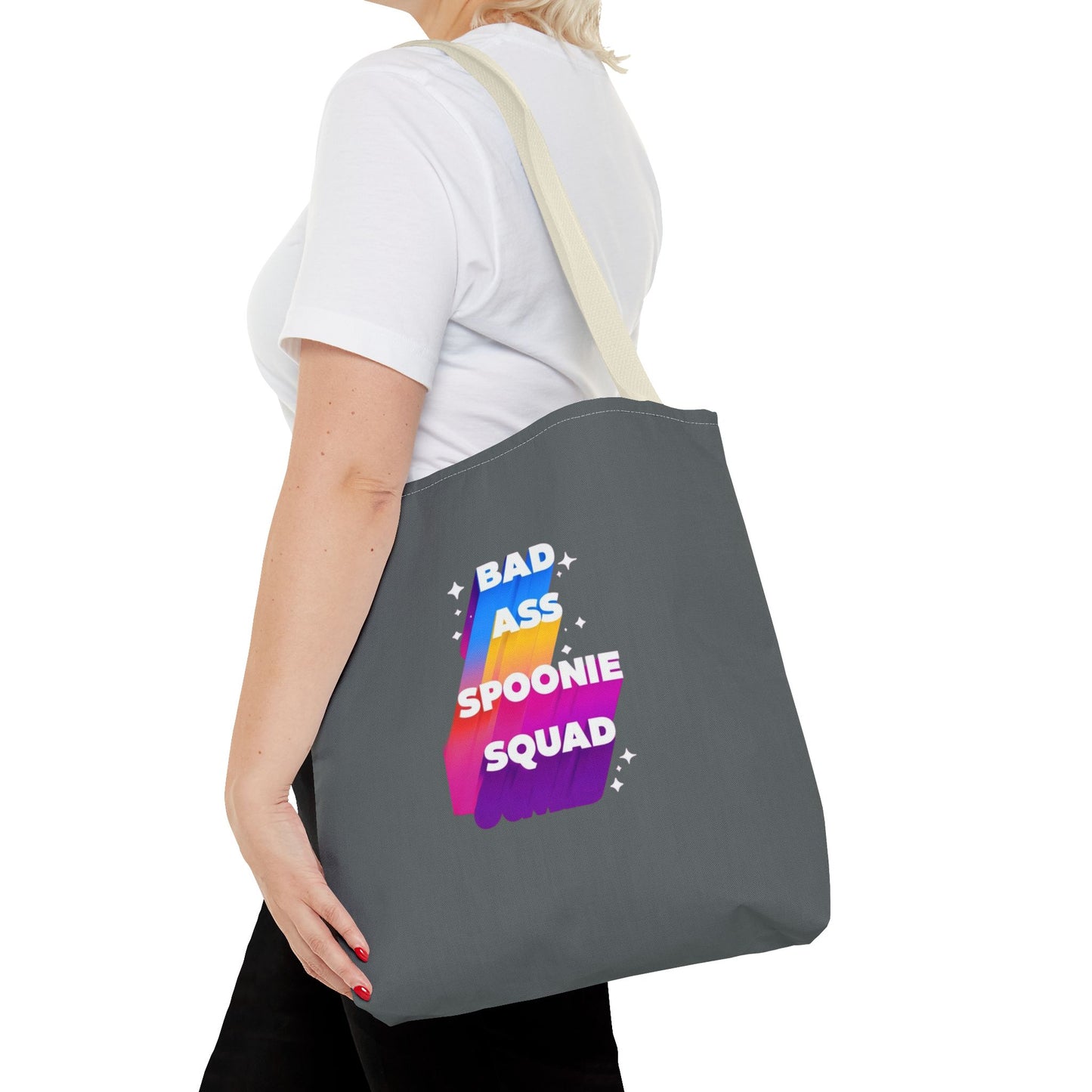 Autoimmune Disease Awareness Tote Bag - "Bad Ass Spoonie Squad" (Dark Grey)