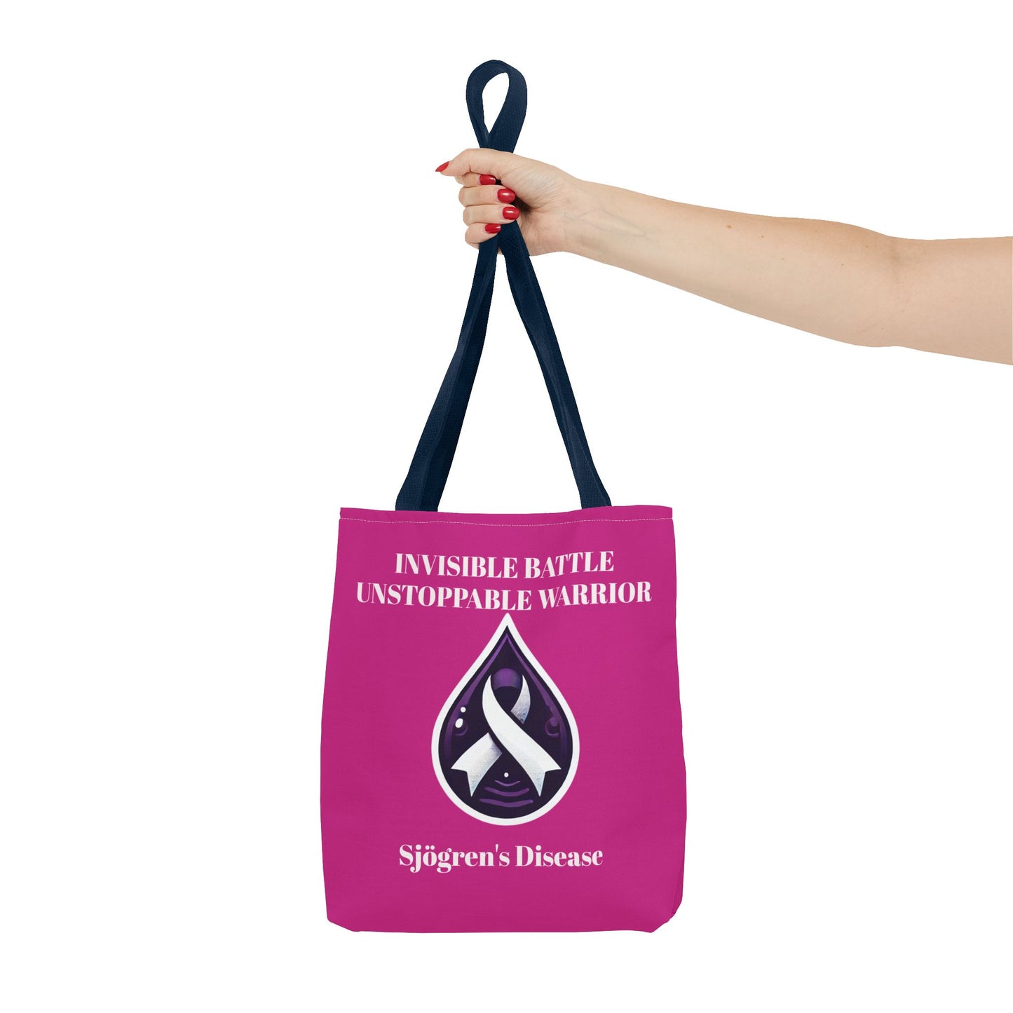 Invisible Battle Unstoppable Warrior Tote Bag - Sjögren's Disease Awareness (Dark Pink)