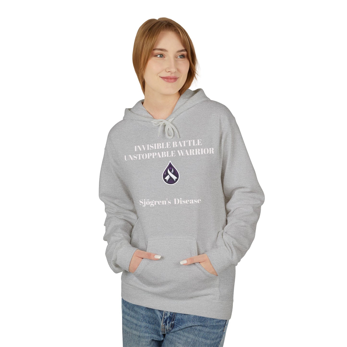 Unisex Fleece Hoodie, Sjögren's Disease - Invisible Battle Unstoppable Warrior (White Font)