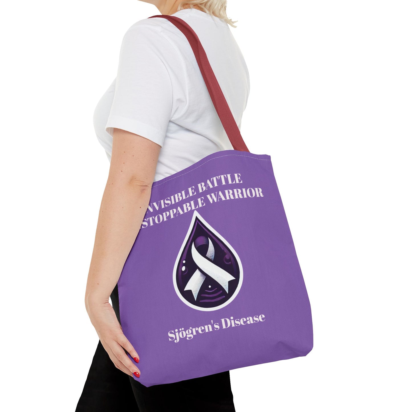 Invisible Battle Unstoppable Warrior Tote Bag - Sjögren's Disease Awareness (Purple)