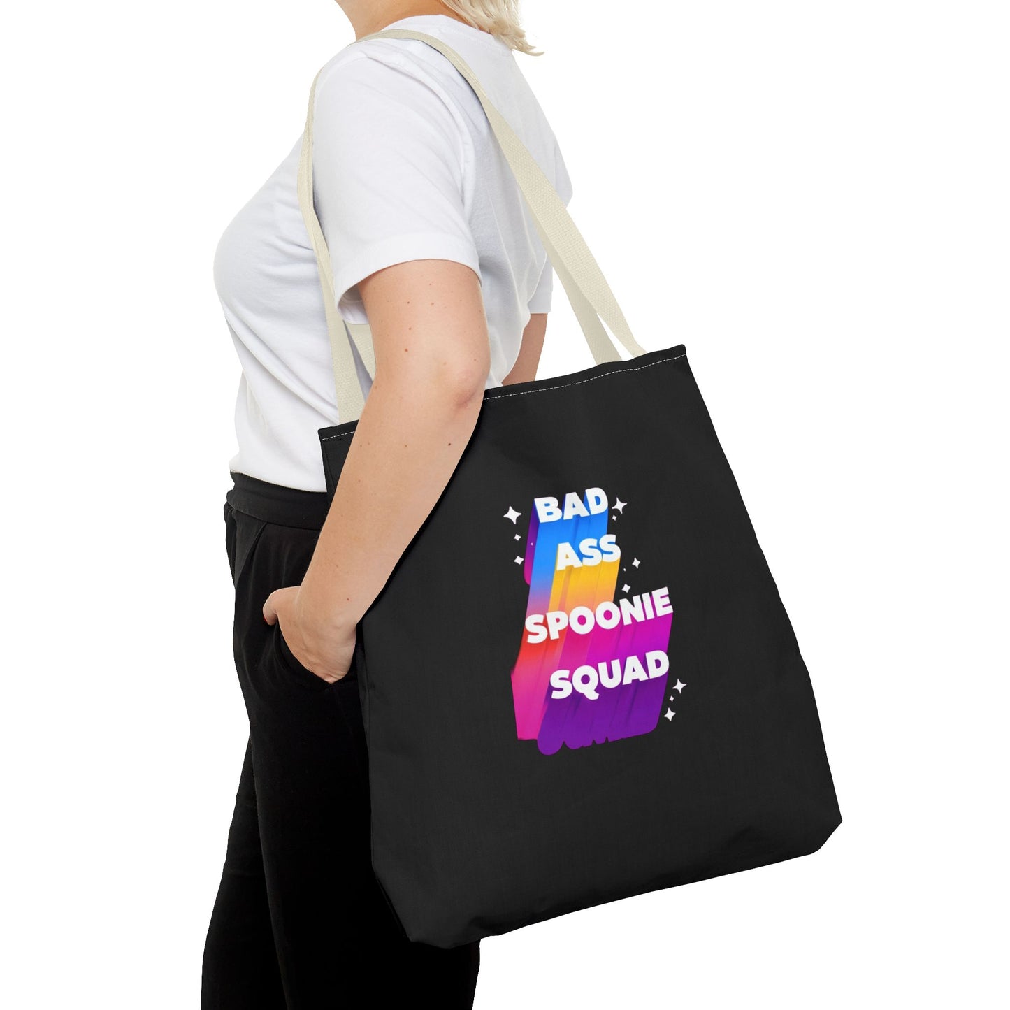 Autoimmune Disease Awareness Tote Bag - "Bad Ass Spoonie Squad" (Black)
