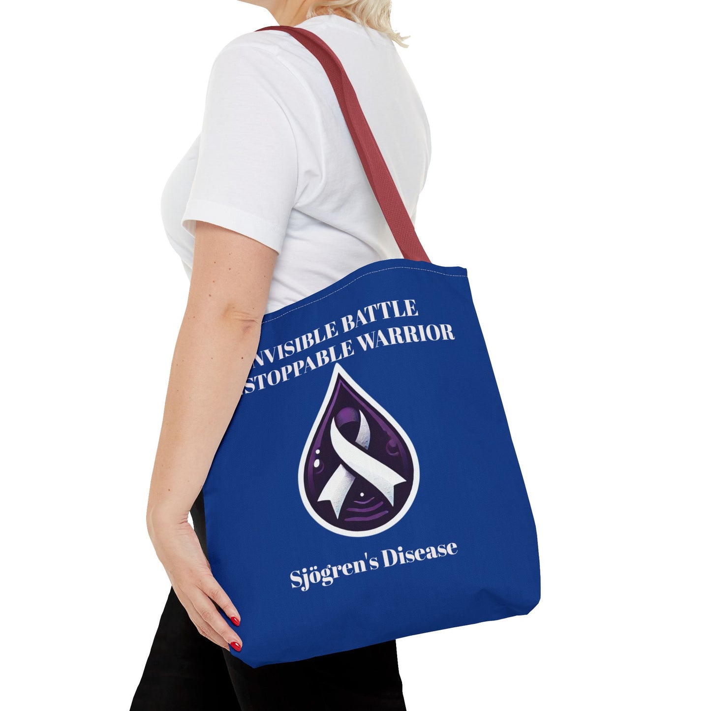 Invisible Battle Unstoppable Warrior Tote Bag - Sjögren's Disease Awareness (Dark Blue)