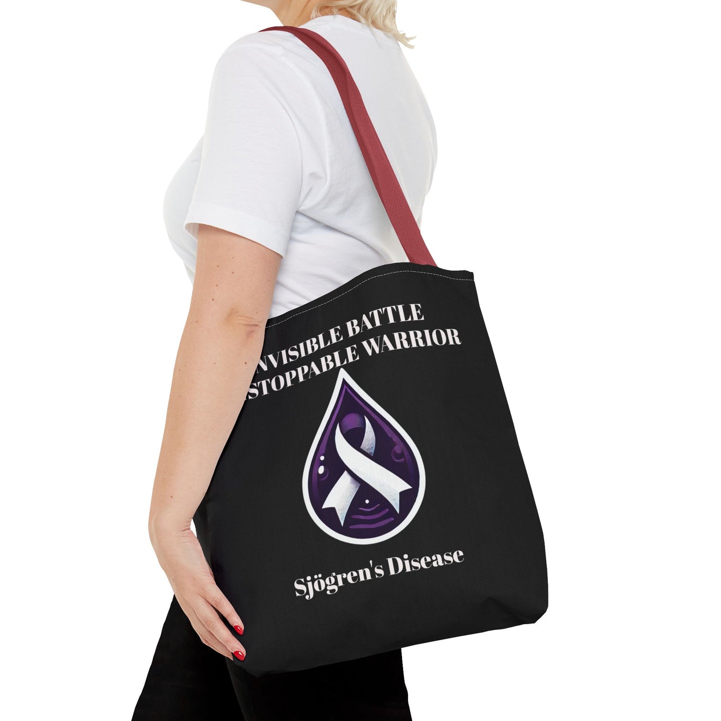 Invisible Battle Unstoppable Warrior Tote Bag - Sjögren's Disease Awareness (Black)