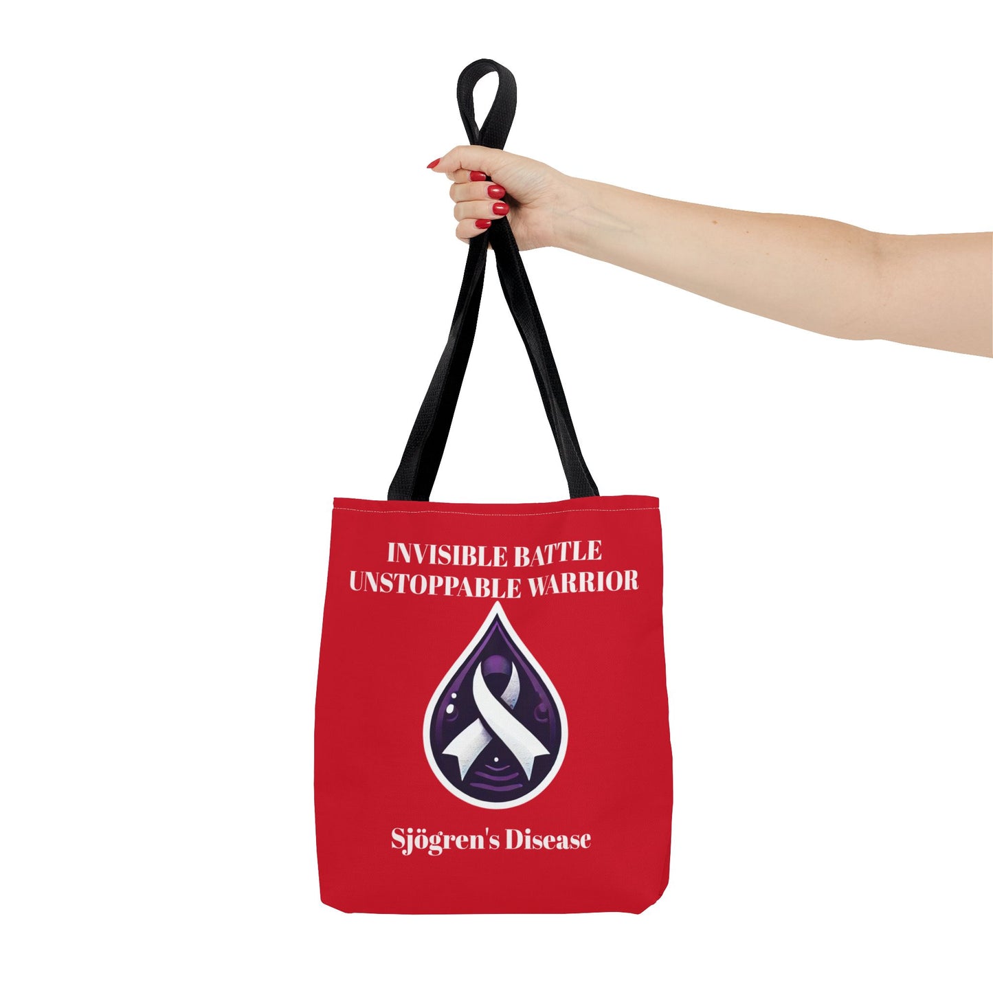 Invisible Battle Unstoppable Warrior Tote Bag - Sjögren's Disease Awareness (Red)