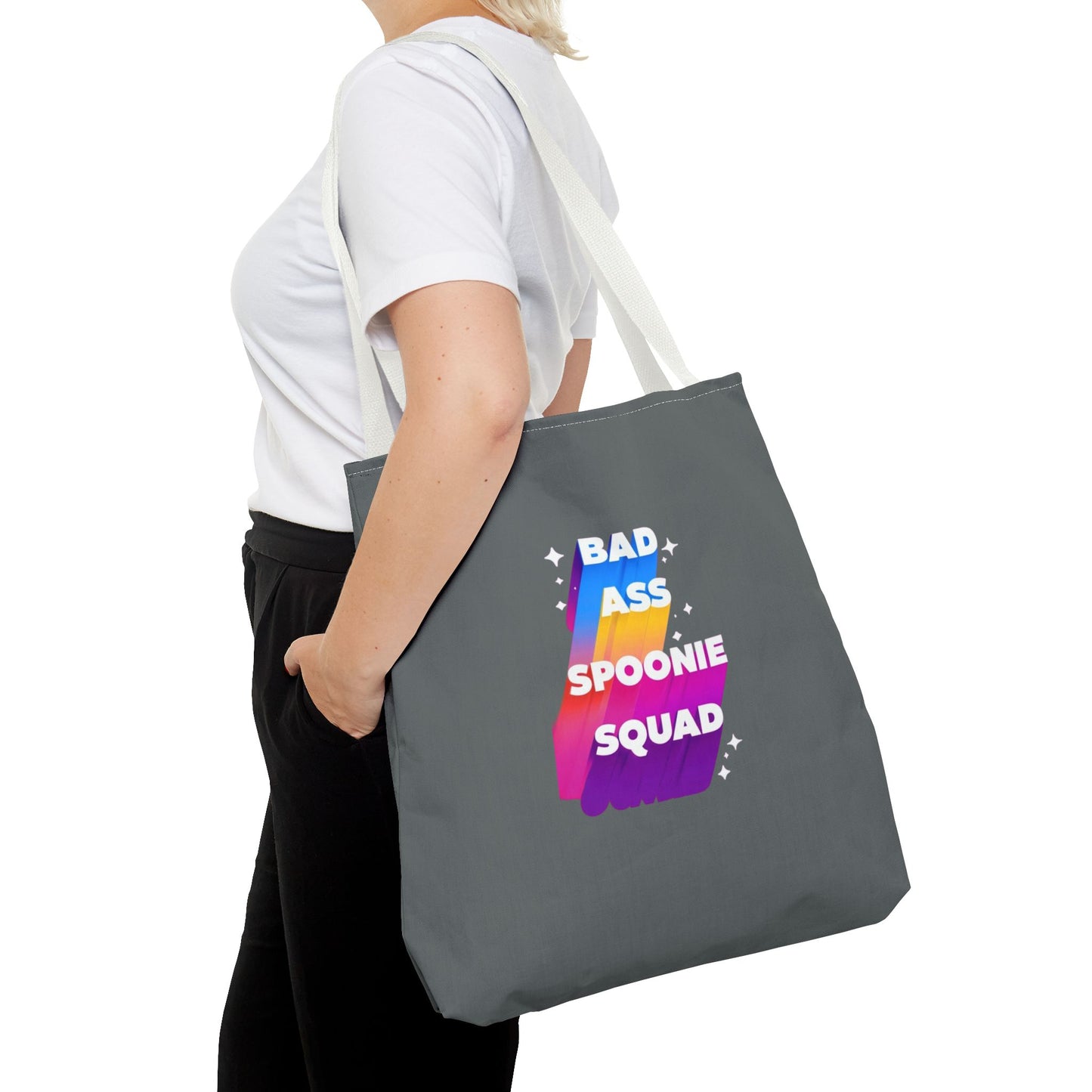 Autoimmune Disease Awareness Tote Bag - "Bad Ass Spoonie Squad" (Dark Grey)