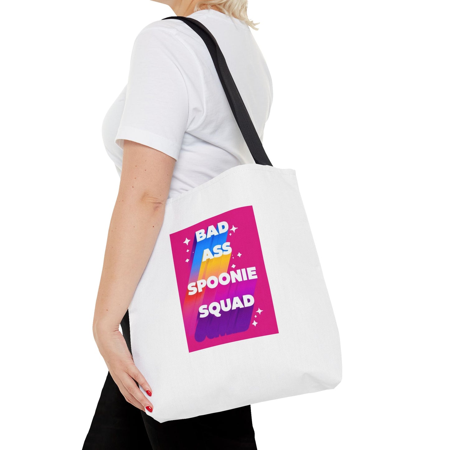 Autoimmune Disease Awareness Tote Bag - "Bad Ass Spoonie Squad" (White)