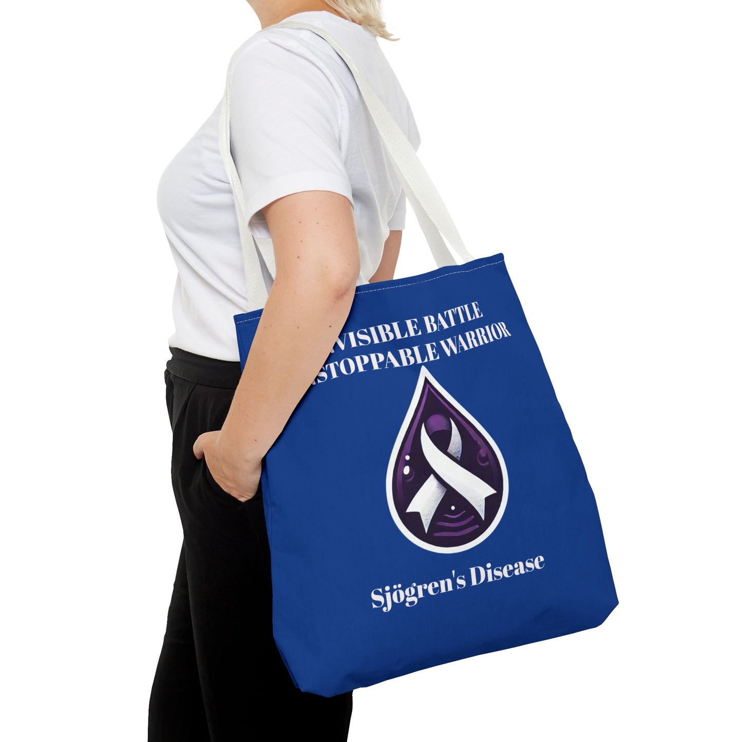 Invisible Battle Unstoppable Warrior Tote Bag - Sjögren's Disease Awareness (Dark Blue)