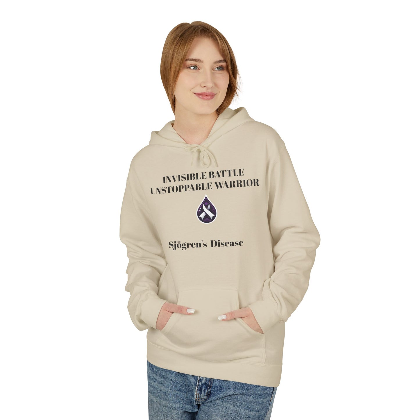 Unisex Fleece Hoodie, Sjögren's Disease - Invisible Battle Unstoppable Warrior (Black Font)