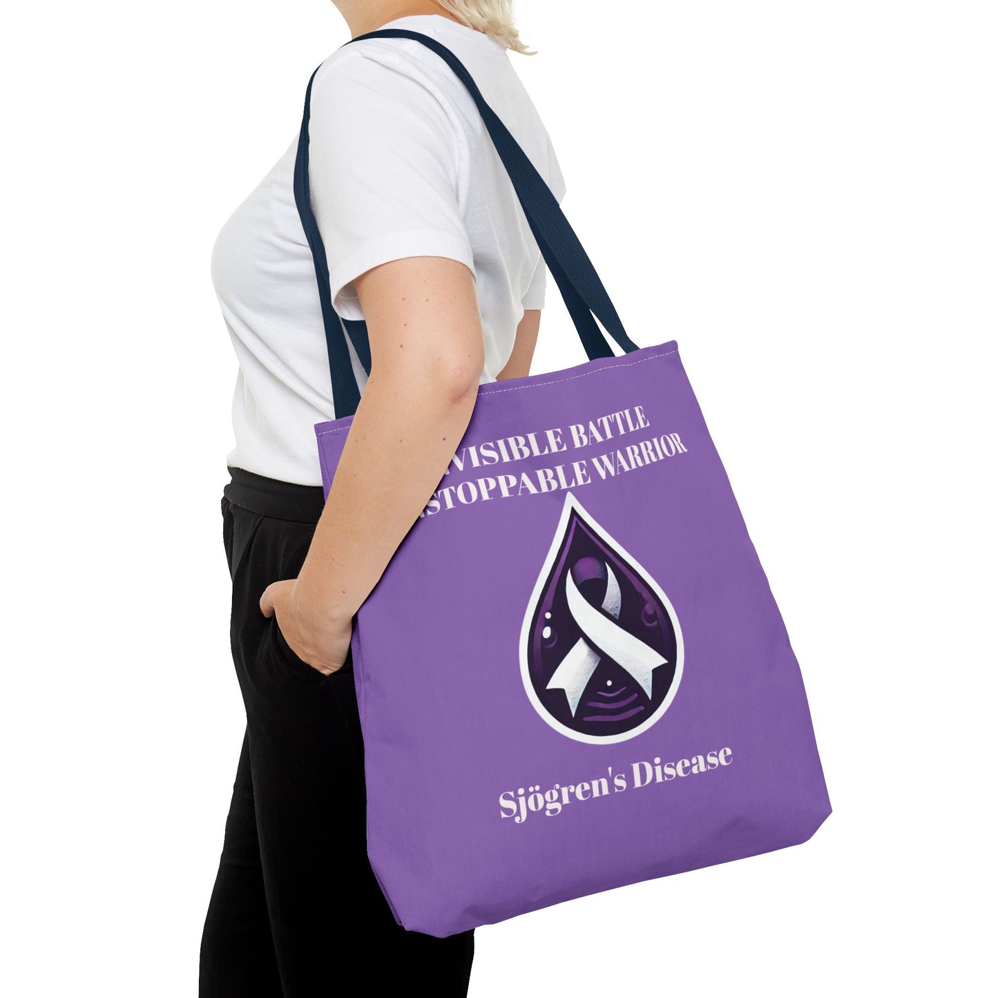 Invisible Battle Unstoppable Warrior Tote Bag - Sjögren's Disease Awareness (Purple)