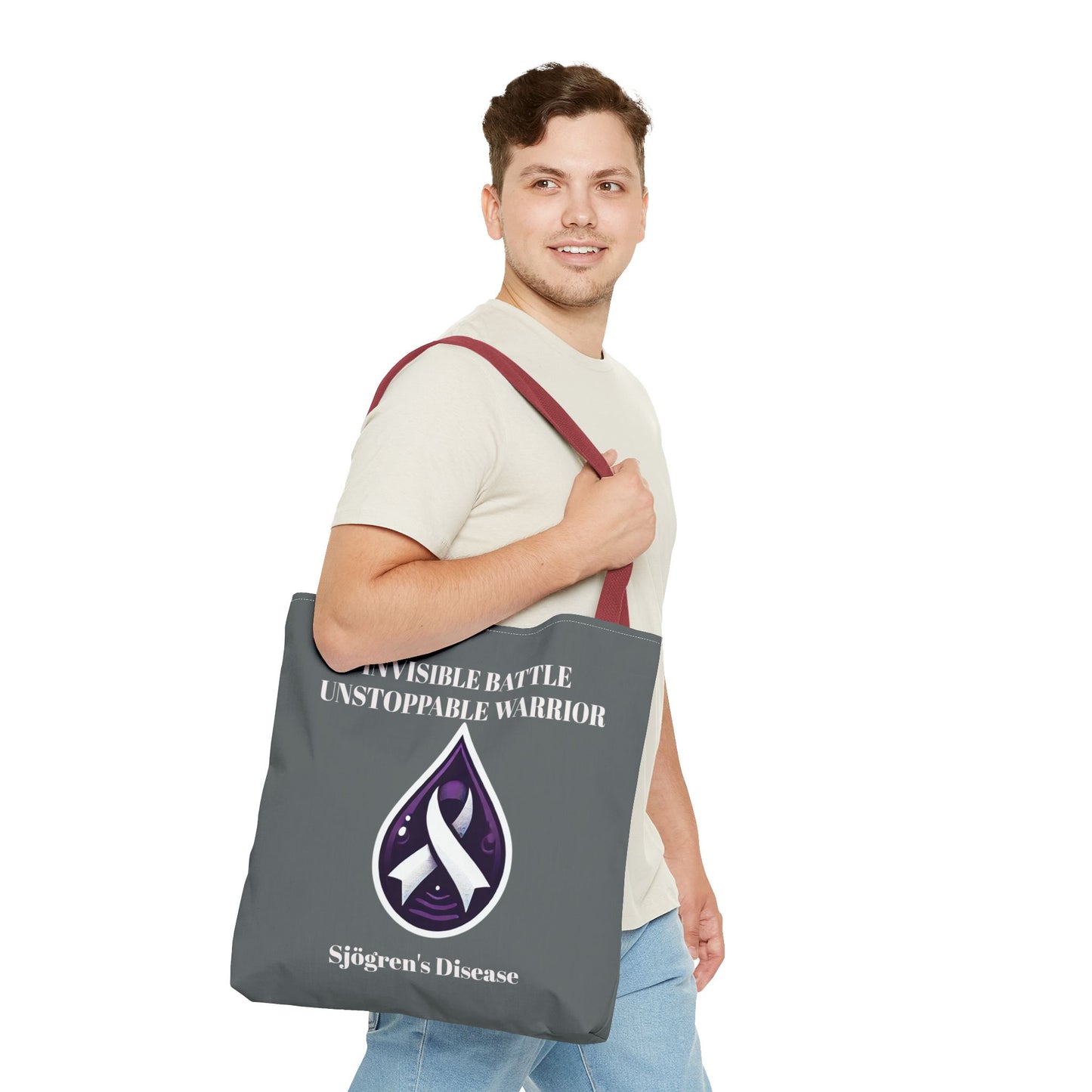 Invisible Battle Unstoppable Warrior Tote Bag - Sjögren's Disease Awareness (Dark Gray)