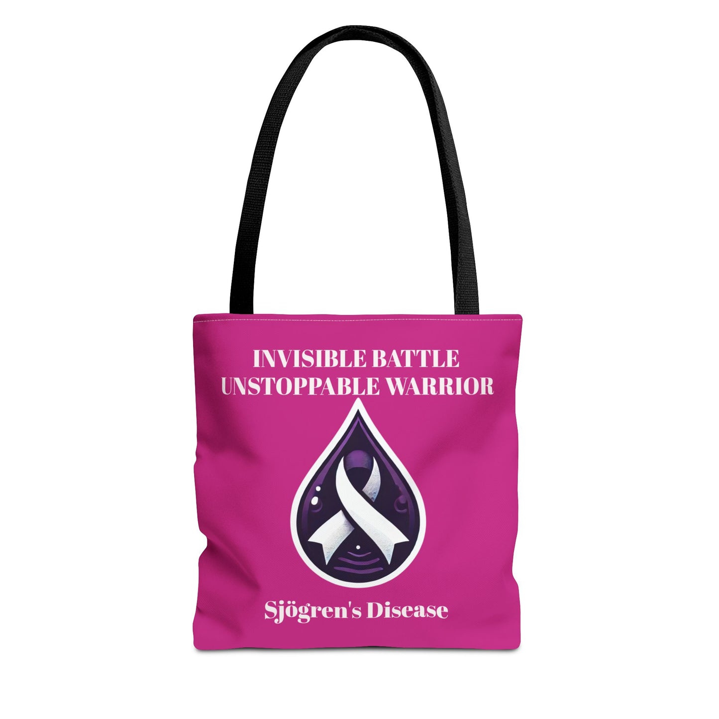 Invisible Battle Unstoppable Warrior Tote Bag - Sjögren's Disease Awareness (Dark Pink)