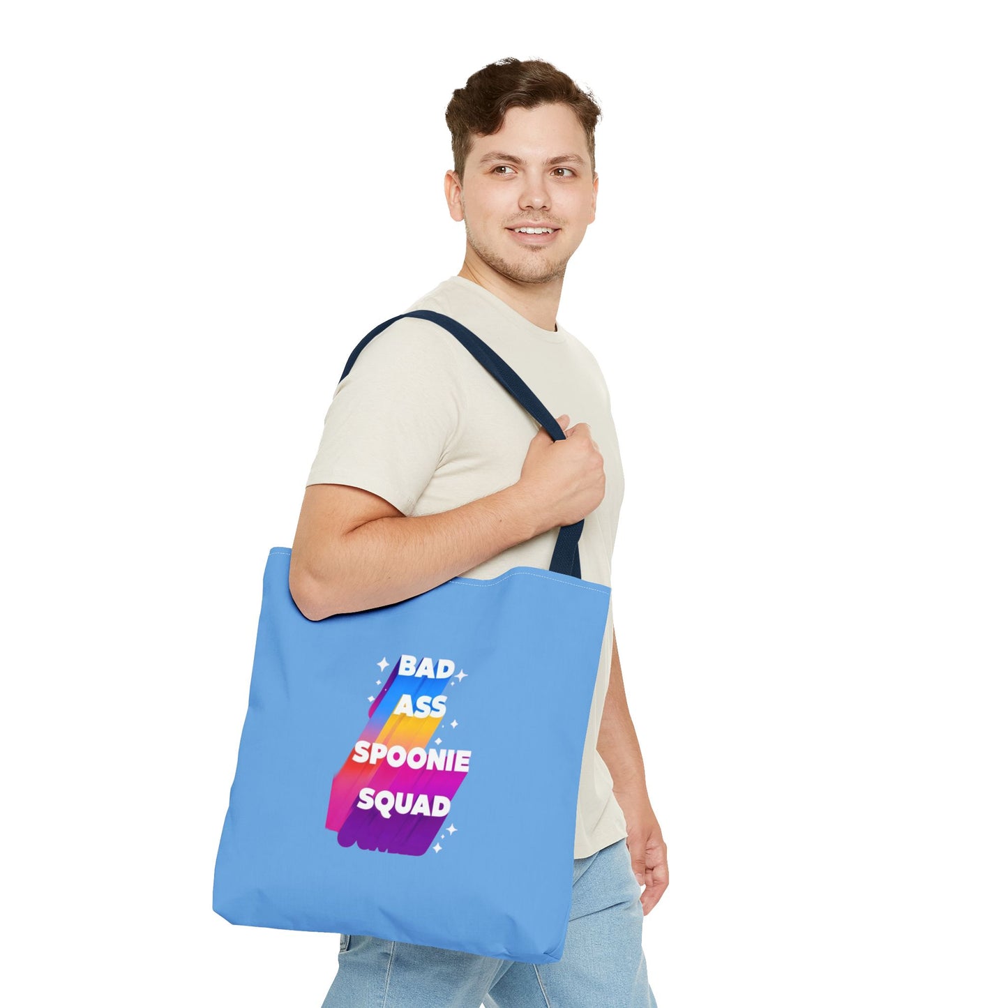 Autoimmune Disease Awareness Tote Bag - "Big Ass Spoonie Squad" (Light Blue)