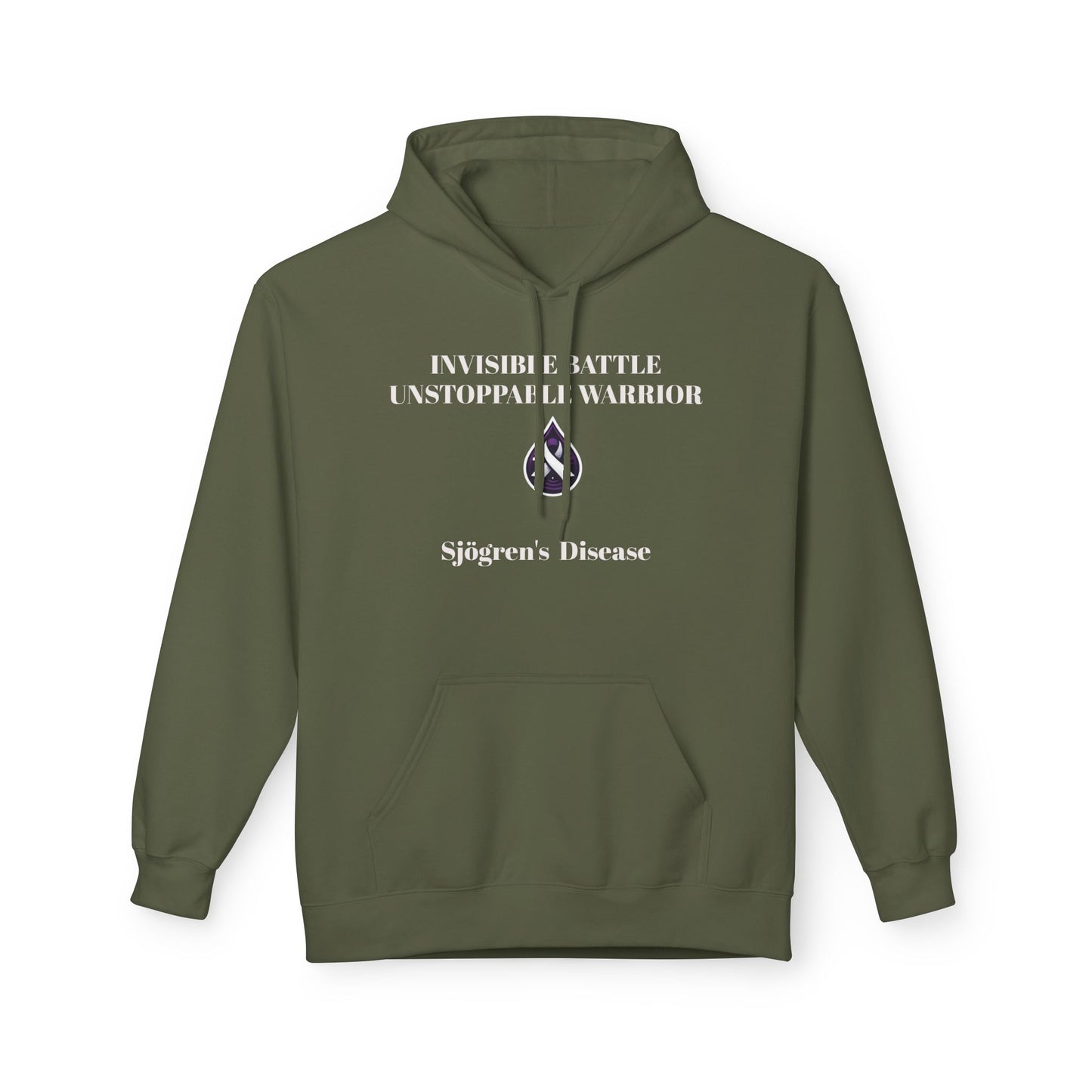 Unisex Fleece Hoodie, Sjögren's Disease - Invisible Battle Unstoppable Warrior (White Font)