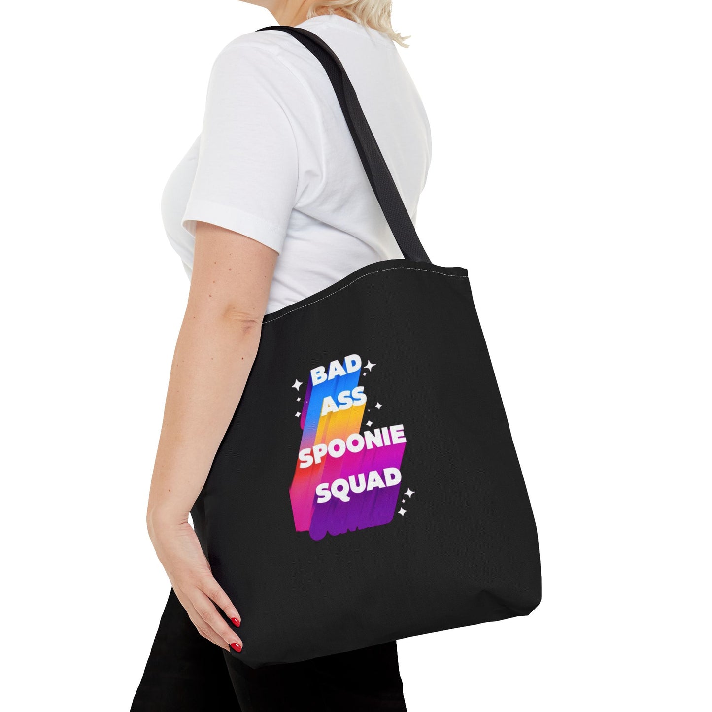 Autoimmune Disease Awareness Tote Bag - "Bad Ass Spoonie Squad" (Black)
