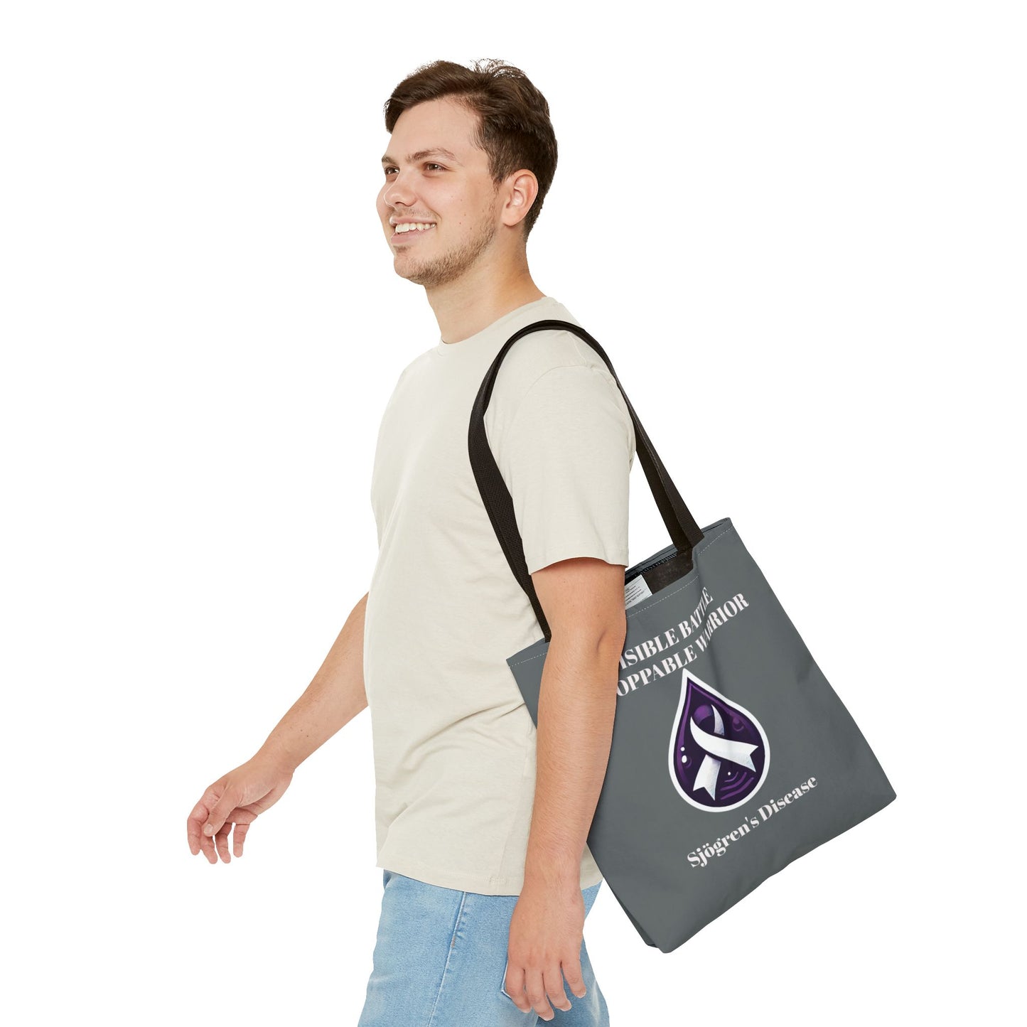Invisible Battle Unstoppable Warrior Tote Bag - Sjögren's Disease Awareness (Dark Gray)