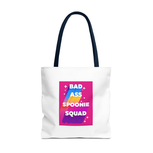 Autoimmune Disease Awareness Tote Bag - "Bad Ass Spoonie Squad" (White)
