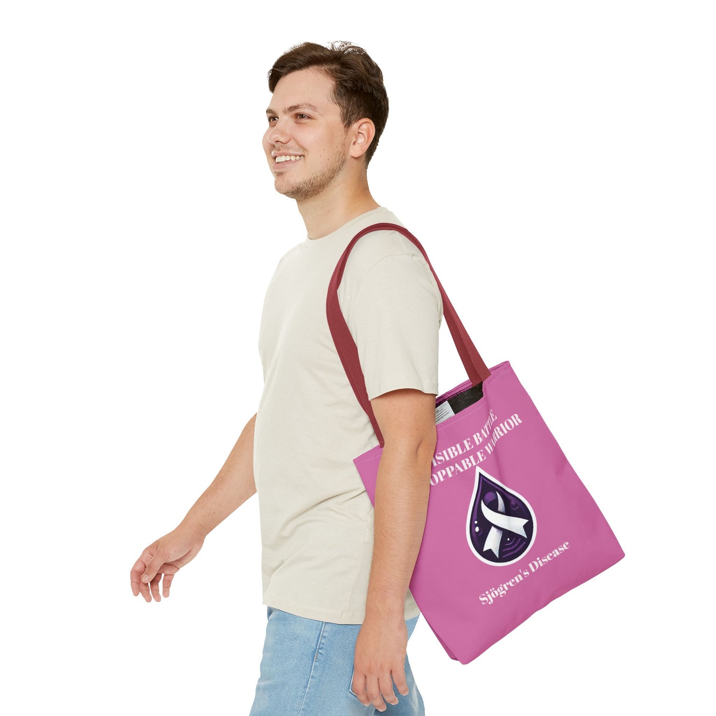Invisible Battle Unstoppable Warrior Tote Bag - Sjögren's Disease Awareness (Light Pink)