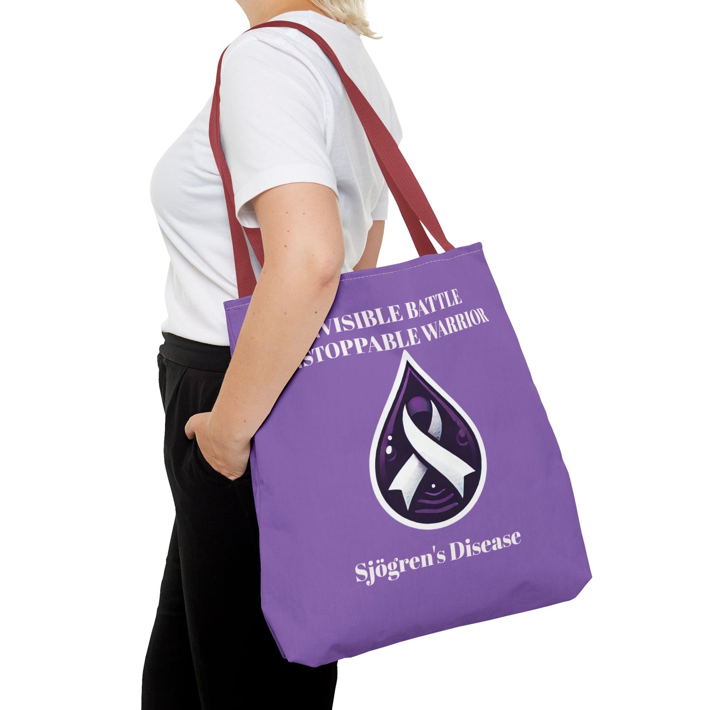 Invisible Battle Unstoppable Warrior Tote Bag - Sjögren's Disease Awareness (Purple)