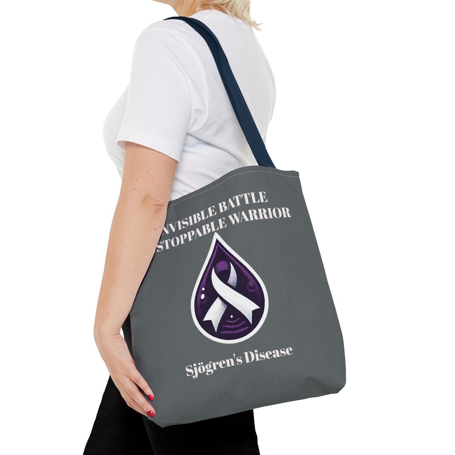 Invisible Battle Unstoppable Warrior Tote Bag - Sjögren's Disease Awareness (Dark Gray)