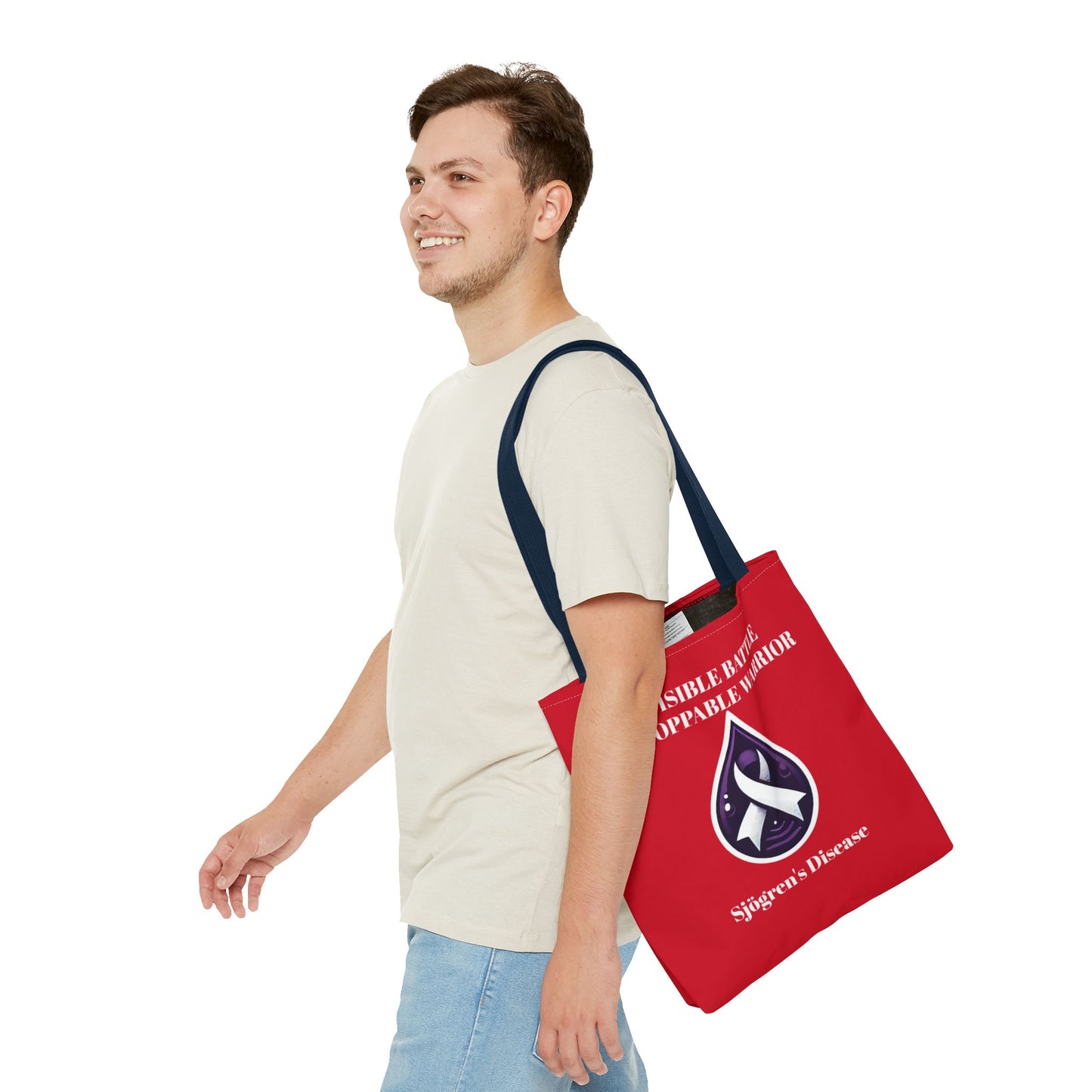Invisible Battle Unstoppable Warrior Tote Bag - Sjögren's Disease Awareness (Red)