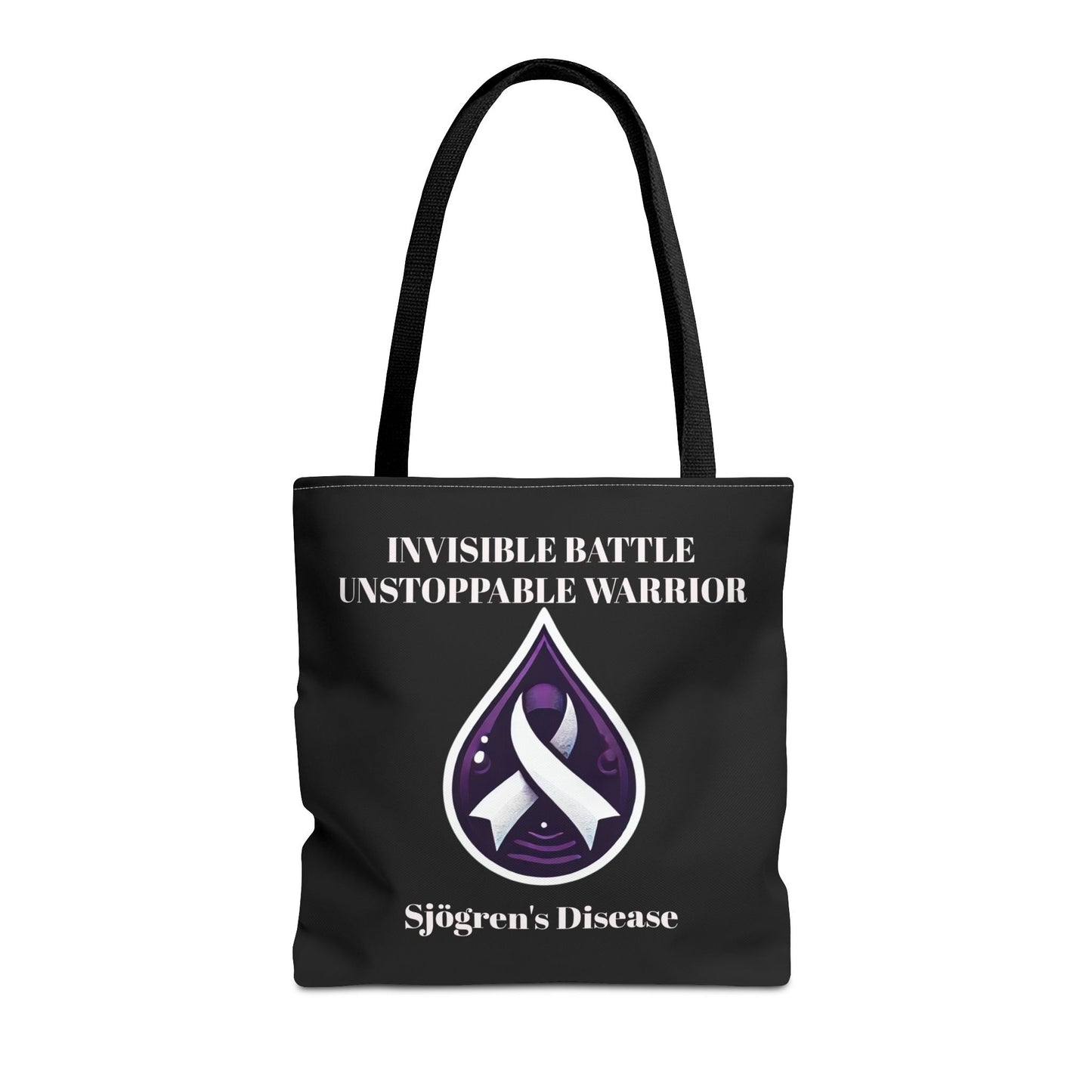 Invisible Battle Unstoppable Warrior Tote Bag - Sjögren's Disease Awareness (Black)