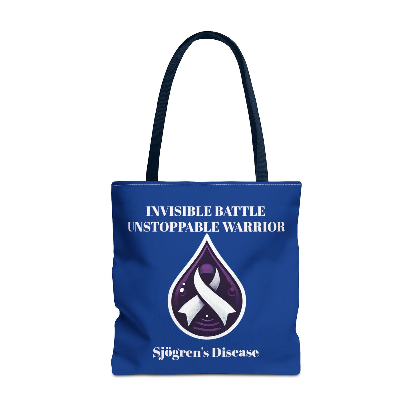 Invisible Battle Unstoppable Warrior Tote Bag - Sjögren's Disease Awareness (Dark Blue)