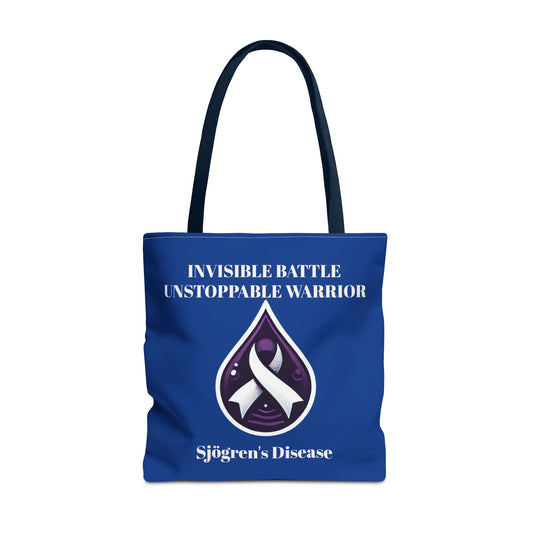 Invisible Battle Unstoppable Warrior Tote Bag - Sjögren's Disease Awareness (Dark Blue)