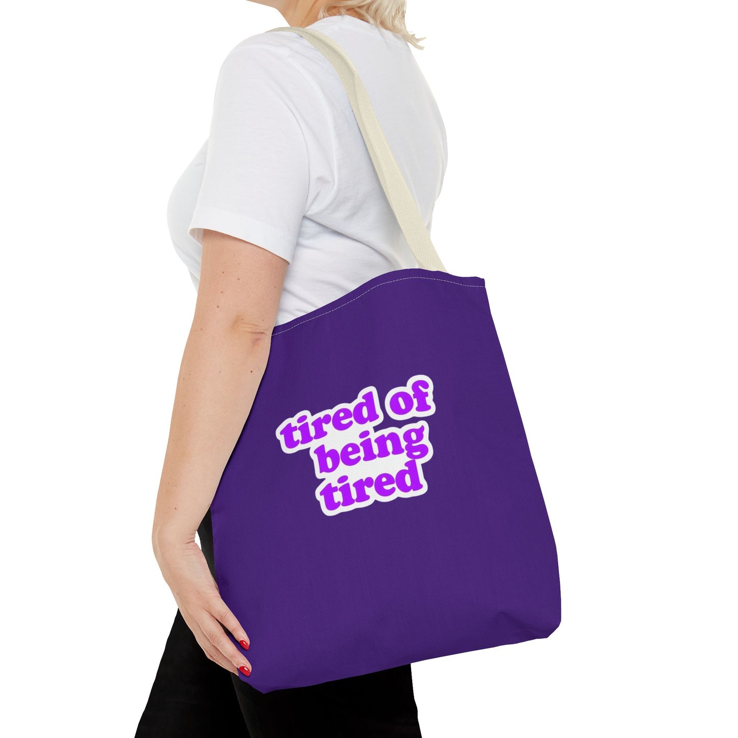 Autoimmune Disease Awareness Tote Bag - "tired of being tired" (Purple)