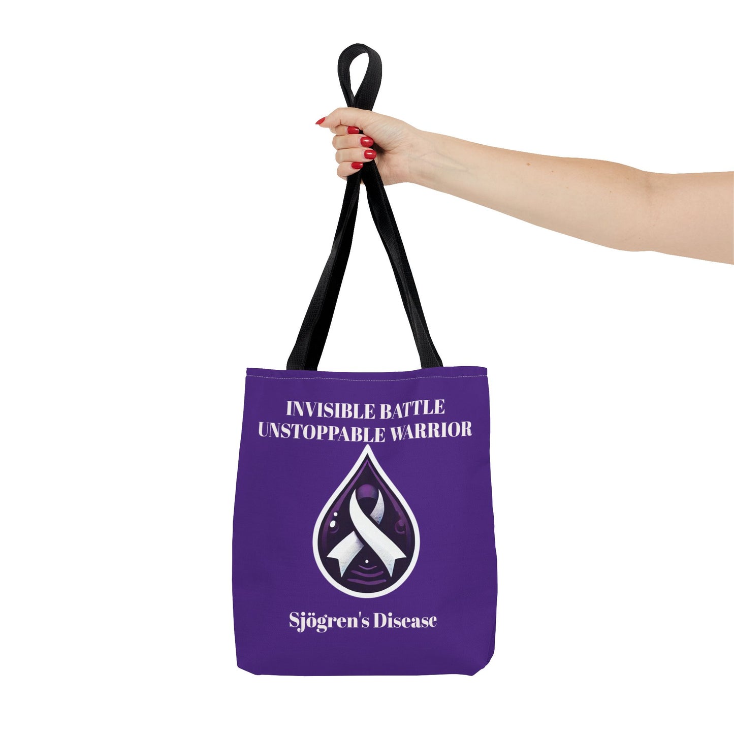 Invisible Battle Unstoppable Warrior Tote Bag - Sjögren's Disease Awareness (Dark Purple)