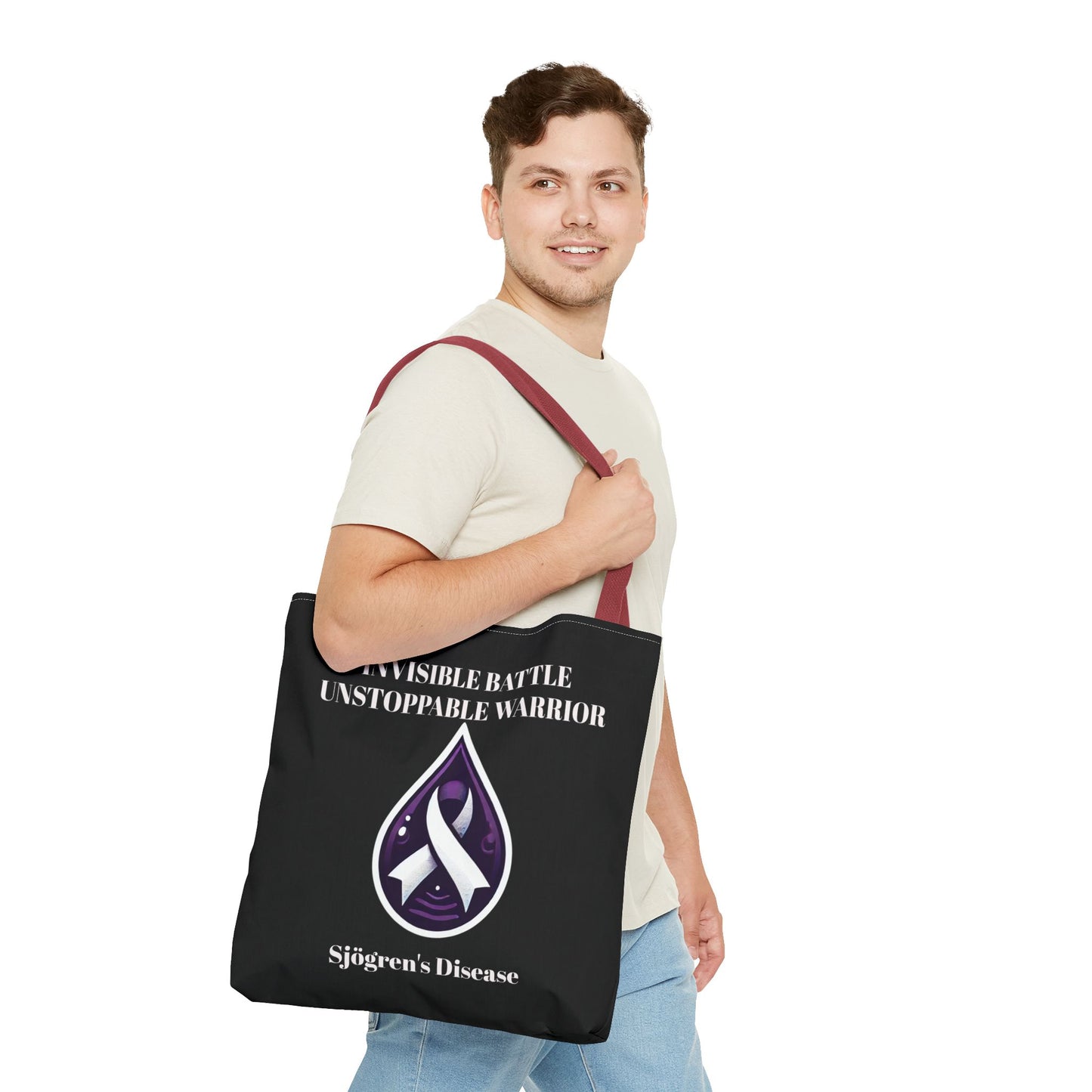 Invisible Battle Unstoppable Warrior Tote Bag - Sjögren's Disease Awareness (Black)
