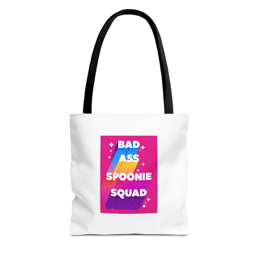 Autoimmune Disease Awareness Tote Bag - "Bad Ass Spoonie Squad" (White)
