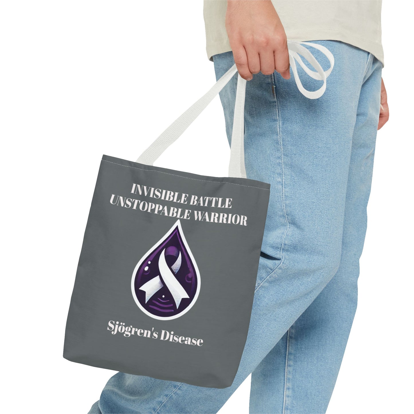Invisible Battle Unstoppable Warrior Tote Bag - Sjögren's Disease Awareness (Dark Gray)