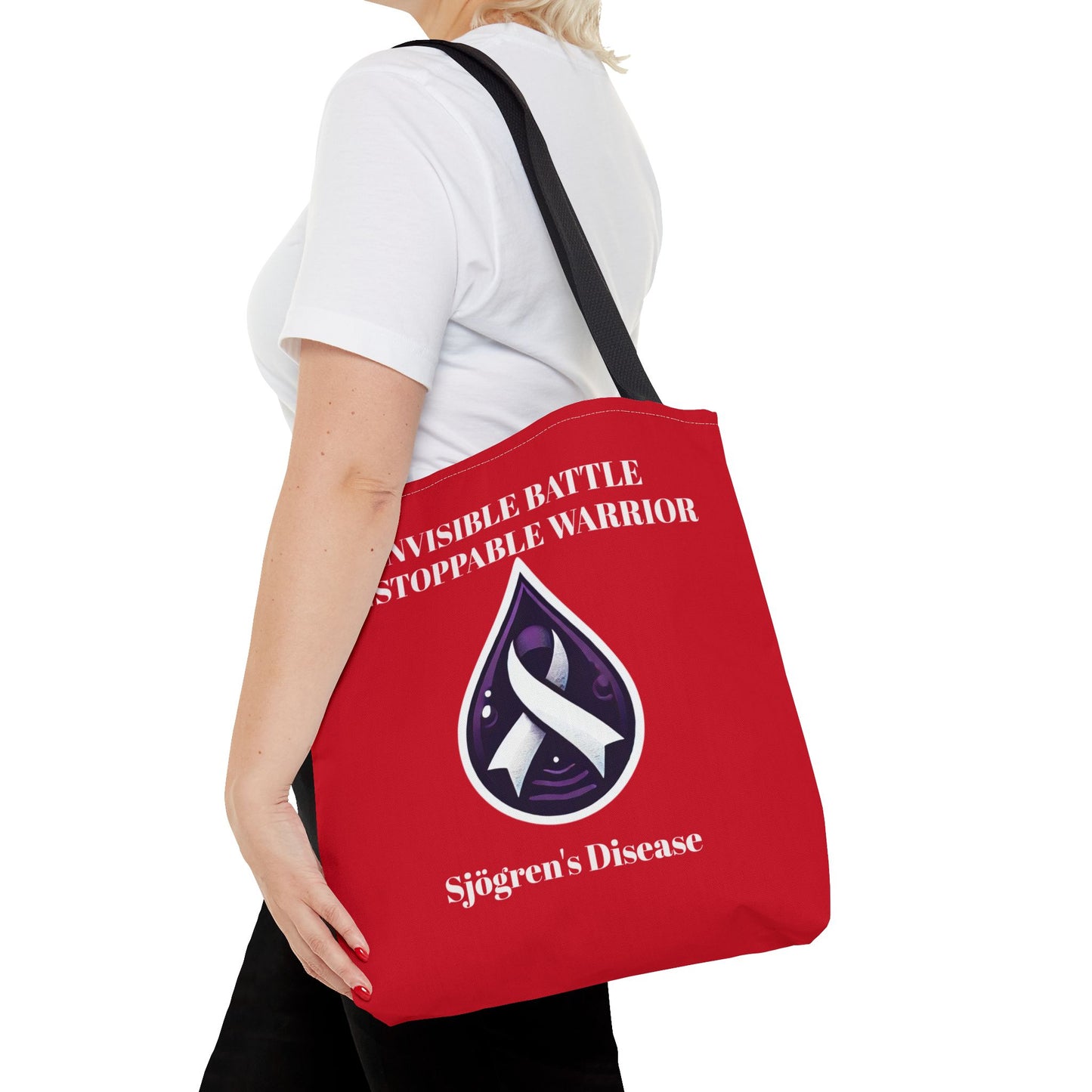 Invisible Battle Unstoppable Warrior Tote Bag - Sjögren's Disease Awareness (Red)