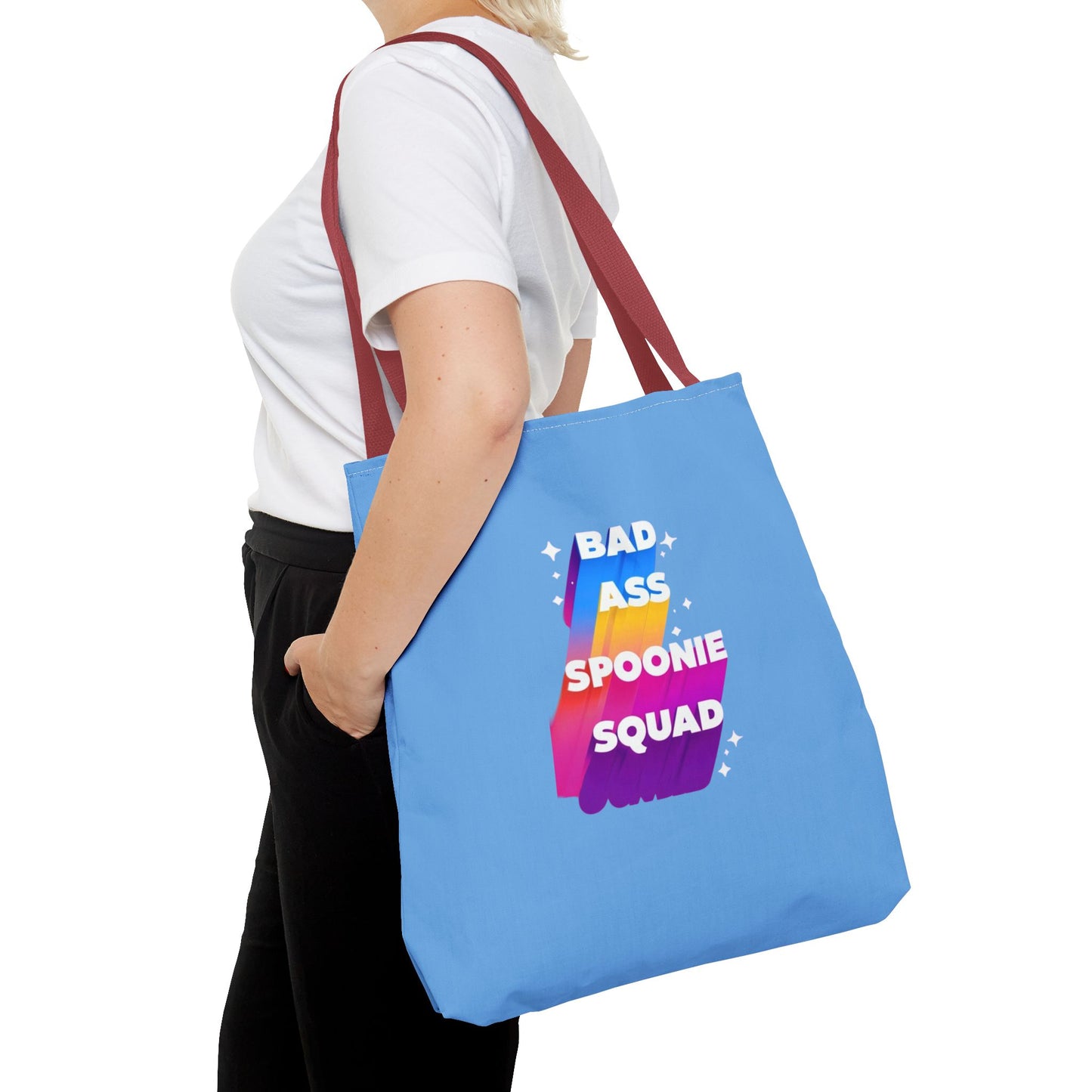 Autoimmune Disease Awareness Tote Bag - "Big Ass Spoonie Squad" (Light Blue)
