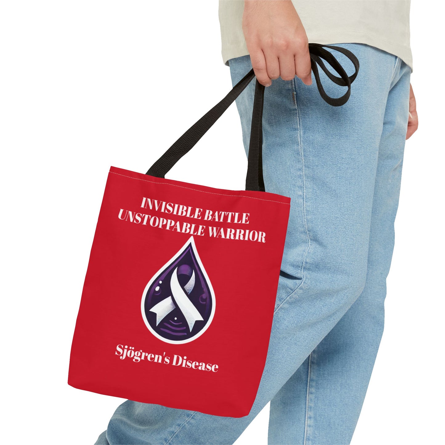 Invisible Battle Unstoppable Warrior Tote Bag - Sjögren's Disease Awareness (Red)