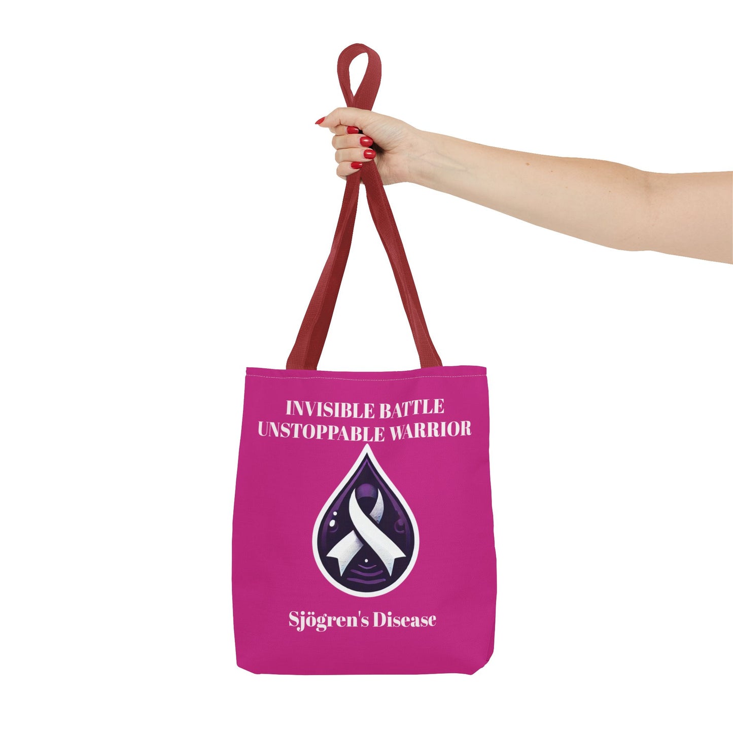 Invisible Battle Unstoppable Warrior Tote Bag - Sjögren's Disease Awareness (Dark Pink)