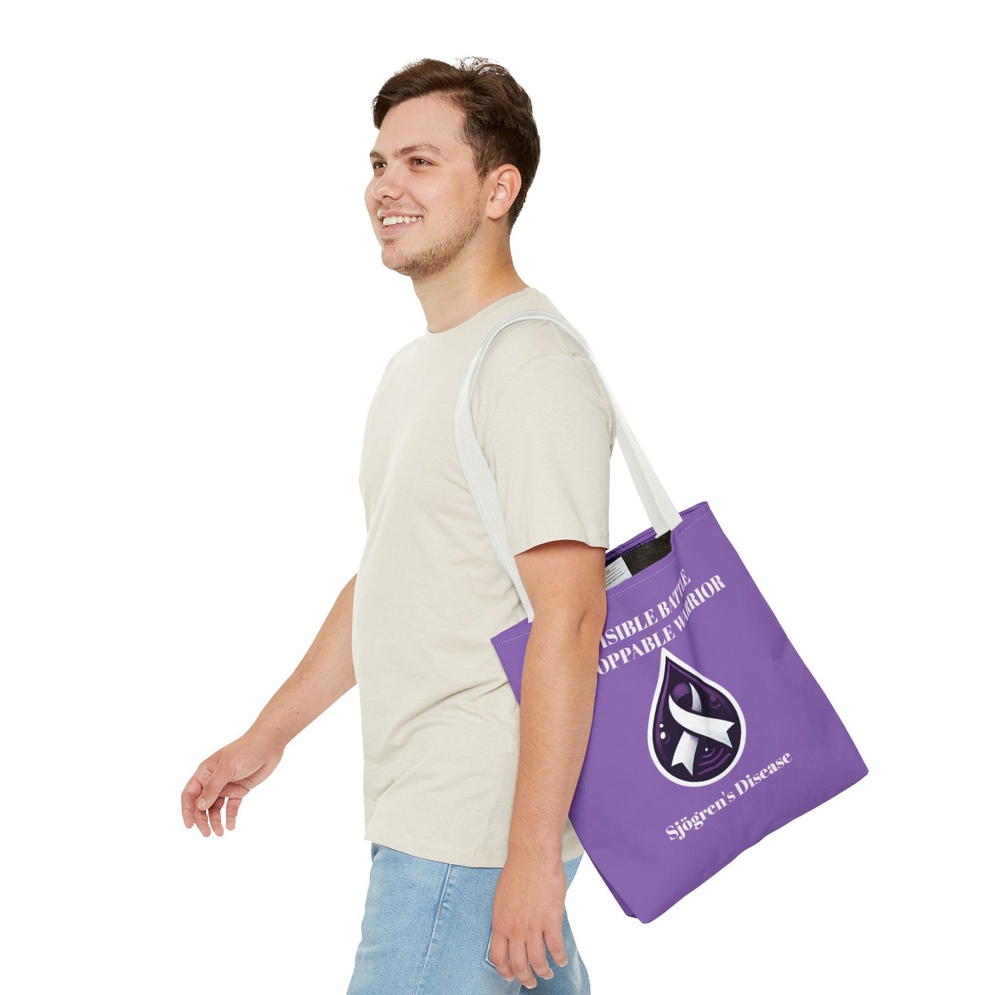 Invisible Battle Unstoppable Warrior Tote Bag - Sjögren's Disease Awareness (Purple)