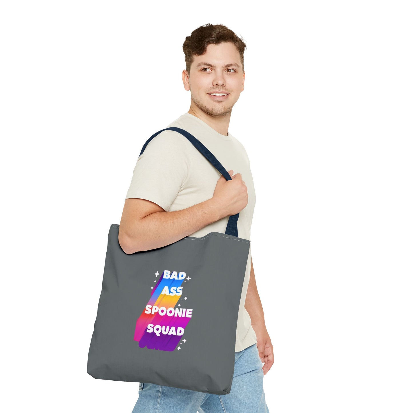 Autoimmune Disease Awareness Tote Bag - "Bad Ass Spoonie Squad" (Dark Grey)