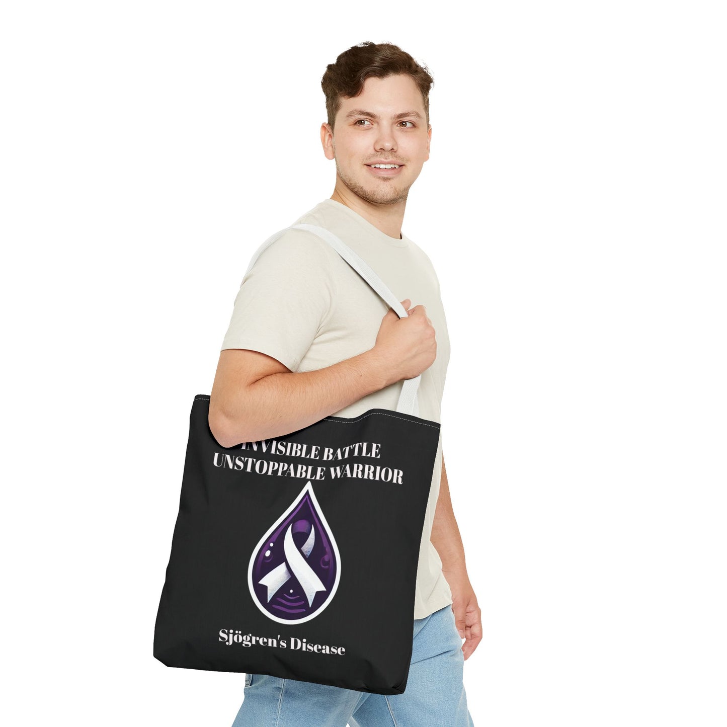 Invisible Battle Unstoppable Warrior Tote Bag - Sjögren's Disease Awareness (Black)