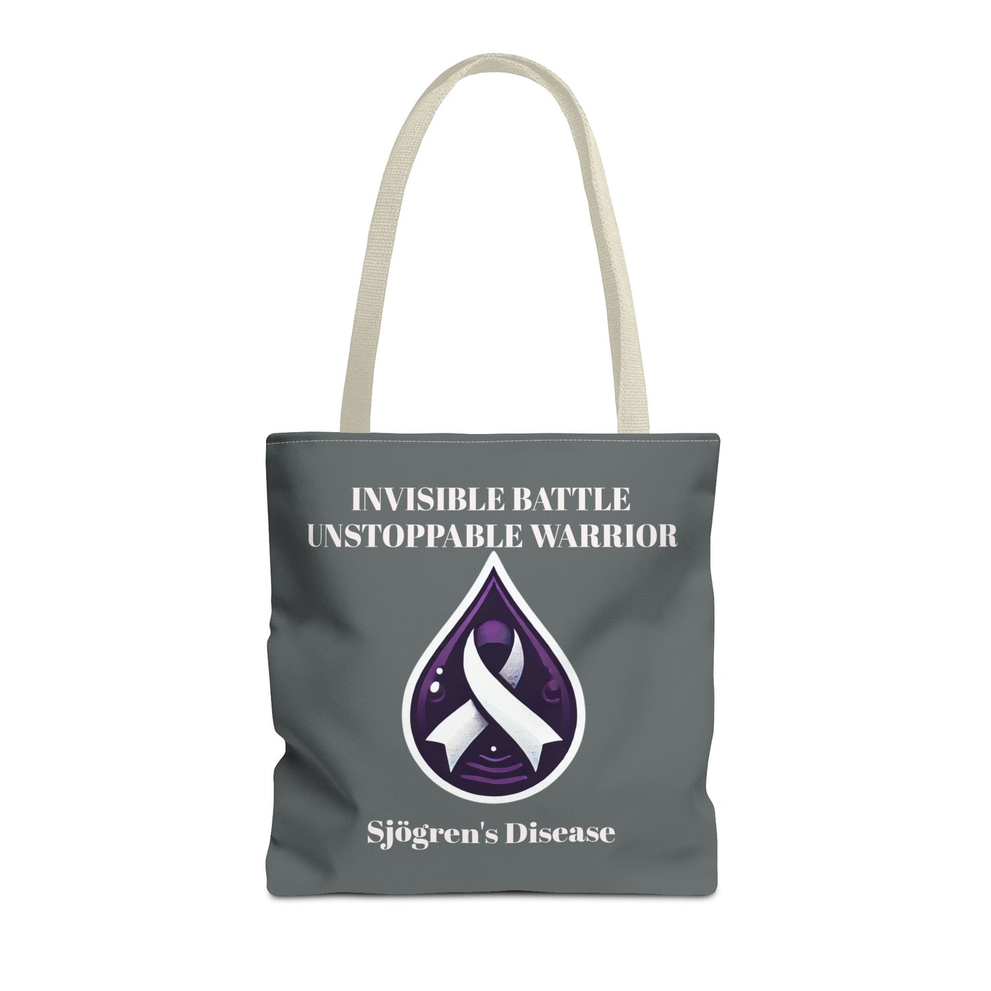 Invisible Battle Unstoppable Warrior Tote Bag - Sjögren's Disease Awareness (Dark Gray)