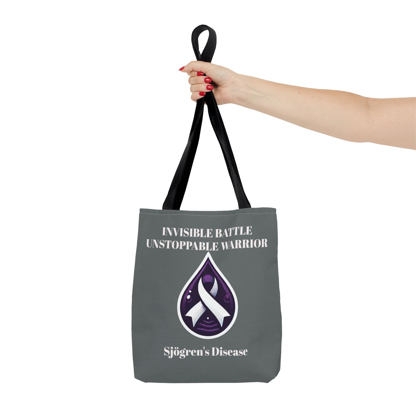 Invisible Battle Unstoppable Warrior Tote Bag - Sjögren's Disease Awareness (Dark Gray)