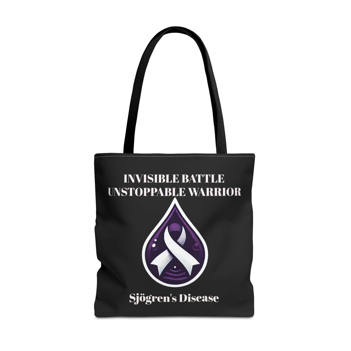 Invisible Battle Unstoppable Warrior Tote Bag - Sjögren's Disease Awareness (Black)