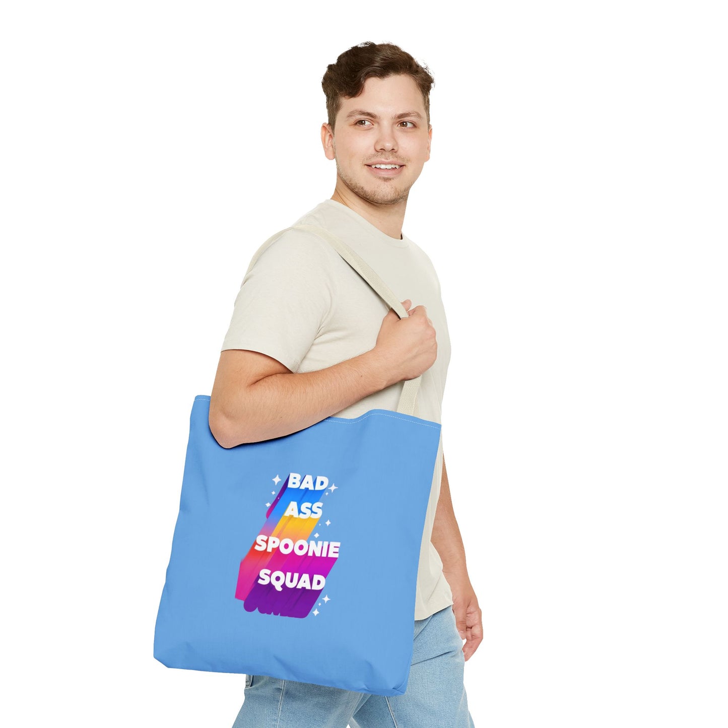 Autoimmune Disease Awareness Tote Bag - "Big Ass Spoonie Squad" (Light Blue)
