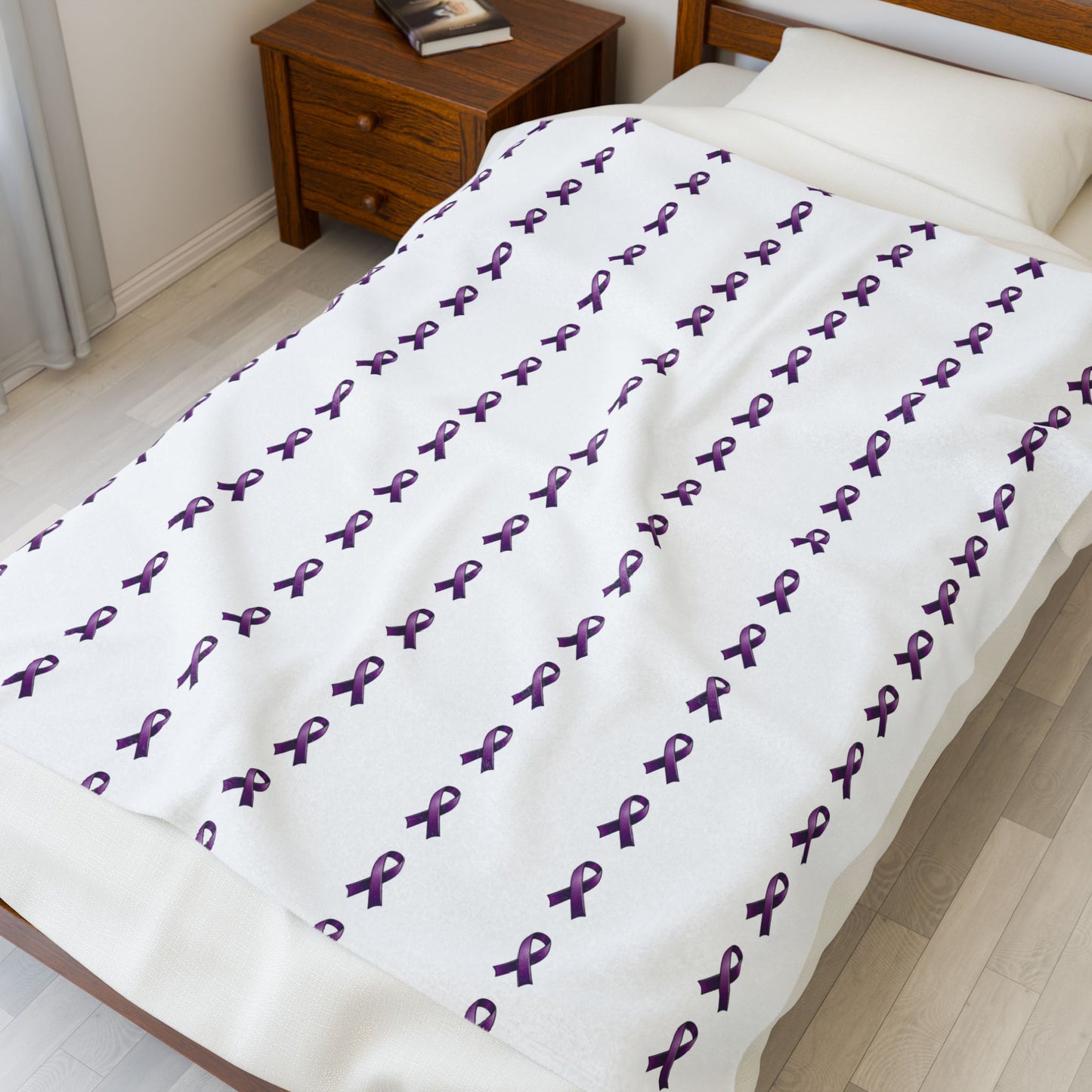Purple Support/ Awareness Ribbon Velveteen Plush Blanket | Cozy Throw for Support & Comfort (White Background)