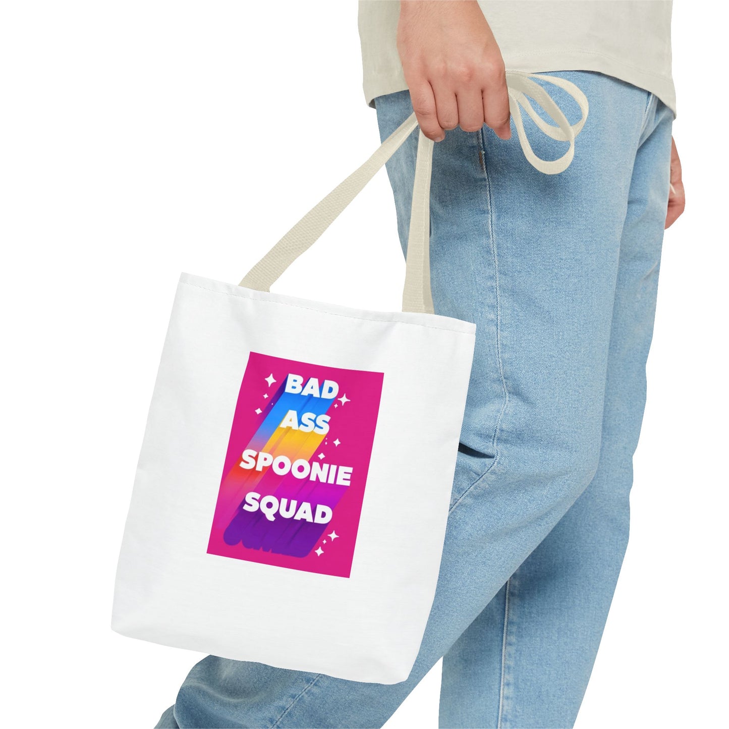 Autoimmune Disease Awareness Tote Bag - "Bad Ass Spoonie Squad" (White)
