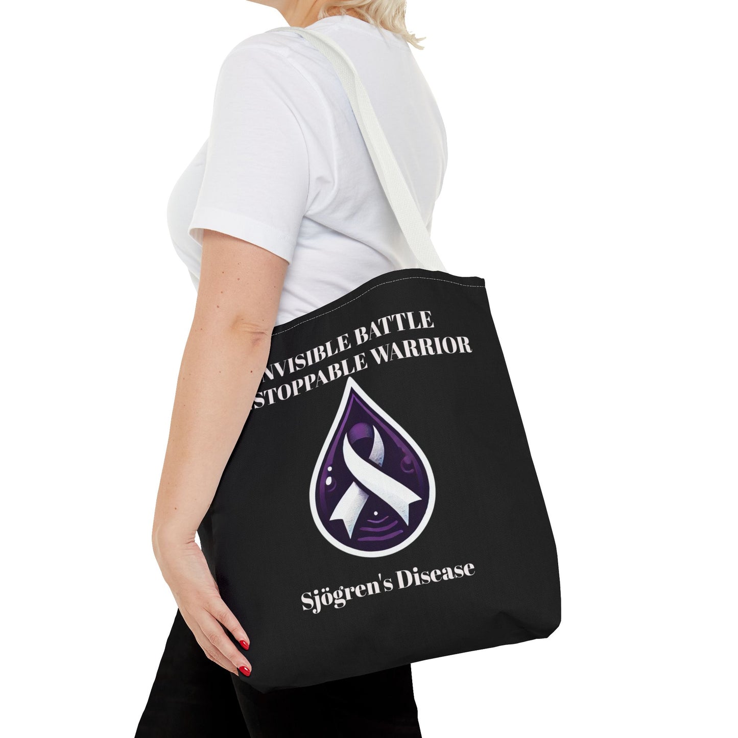 Invisible Battle Unstoppable Warrior Tote Bag - Sjögren's Disease Awareness (Black)